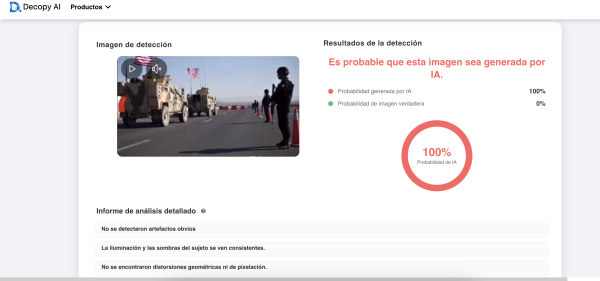 Fuente: Captura de pantalla de la herramienta de detección de IA